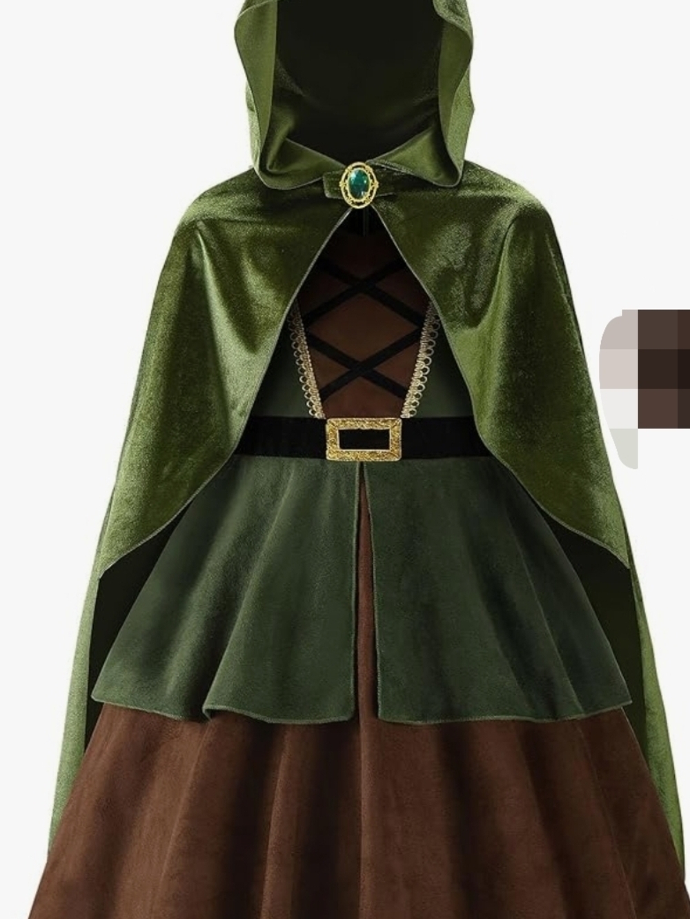 Girls Green Hooded Cape & Archer Huntress Dress - Costume Theater Play - 10/12